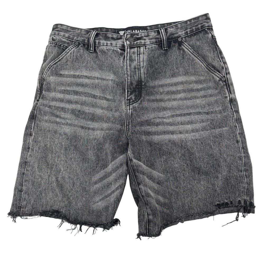 Valabasas Denim Shorts Mens 36 Black Washed Raw Hem Streetwear Distressed Edgy